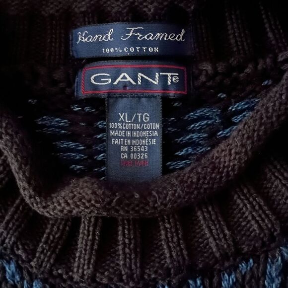 Gant Handmade Sweater Mens XL Snowflake Pattern Blue Black Cotton Vintage 90s. - Picture 6 of 14